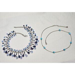 Avon Bead Fringe Choker & Unbranded Blue Cat Eye Floater Necklace, Vintage